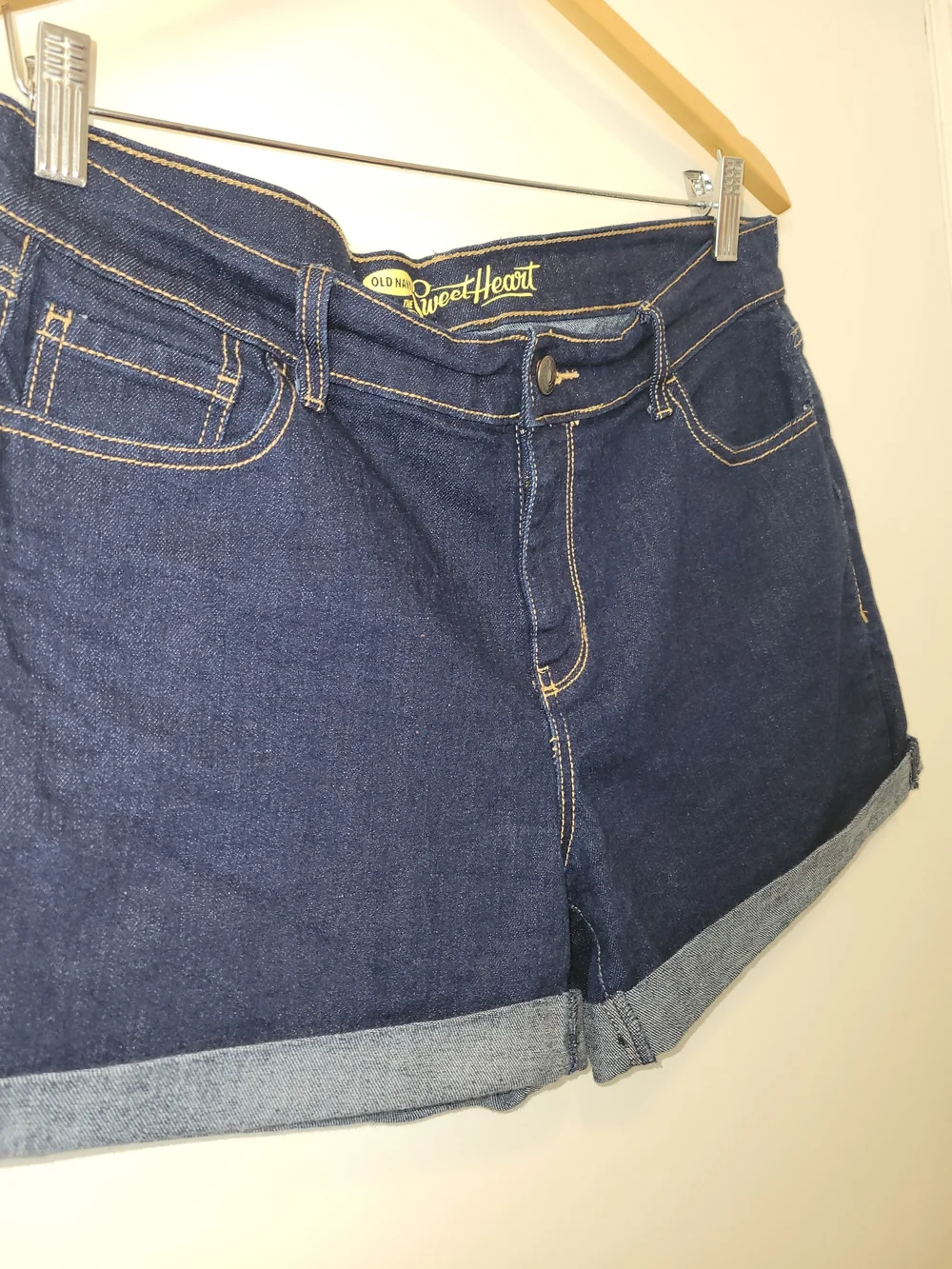 Dark Blue Denim Roll-Cuff Women's Shorts - Picture 5 of 8